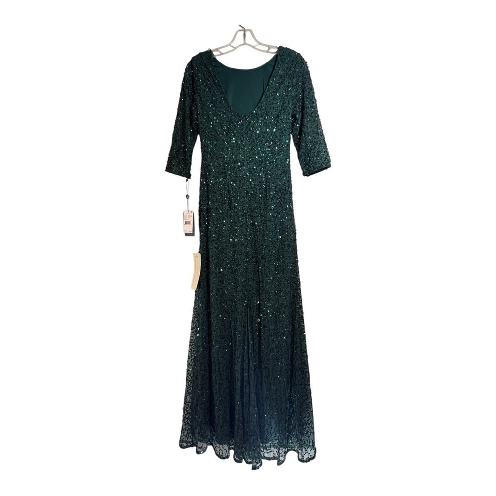 Adriana Papell 3/4 Sleeve Beaded Mermaid Gown in Dusty Emerald NWT - Picture 8 of 10